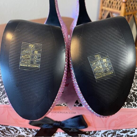 NIB Bordello Teeze-04R Uktra High Stiletto Rhinestone Heels Baby Pink Size 7 - Picture 10 of 12